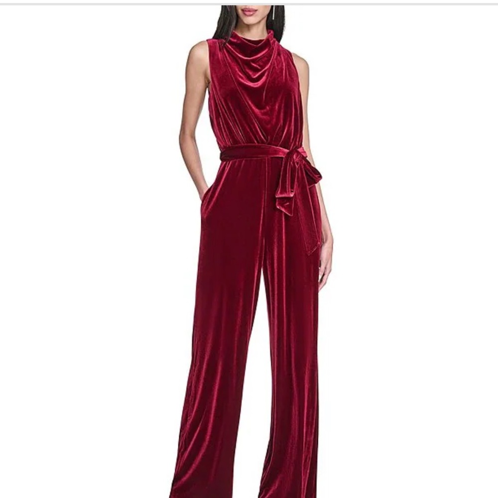 Vince Camuto Burgundy Velvet Jumpsuit
